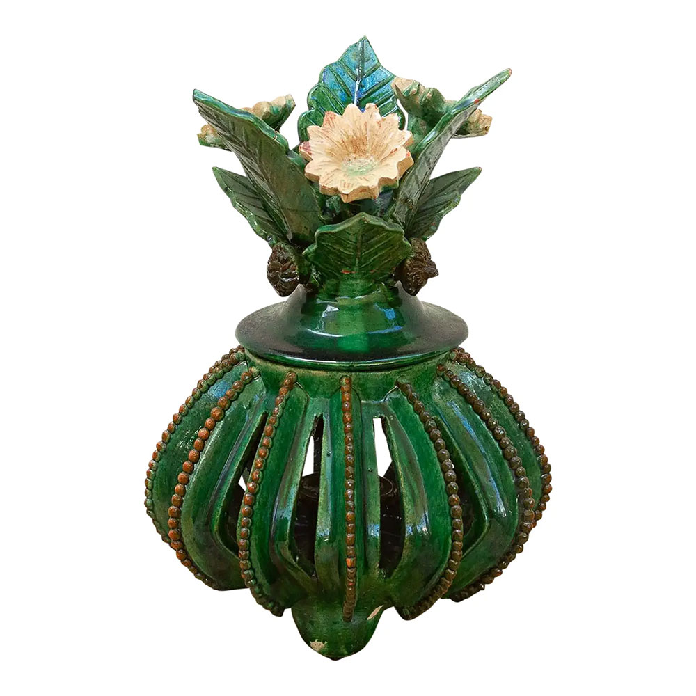 Vintage Green Glaze Michoacán Floral Jar~P77751817