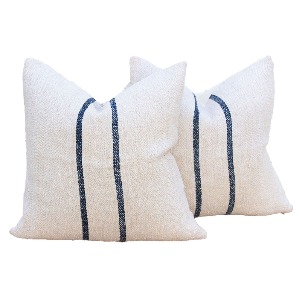Pair of Antique Grain Sack Linen Pillows~P77754779