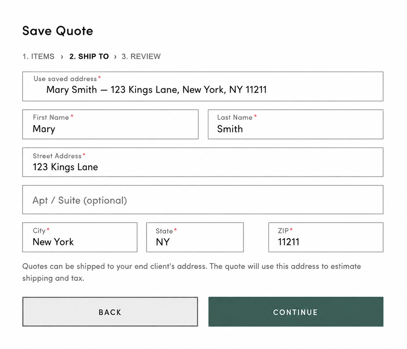 Shipping details form