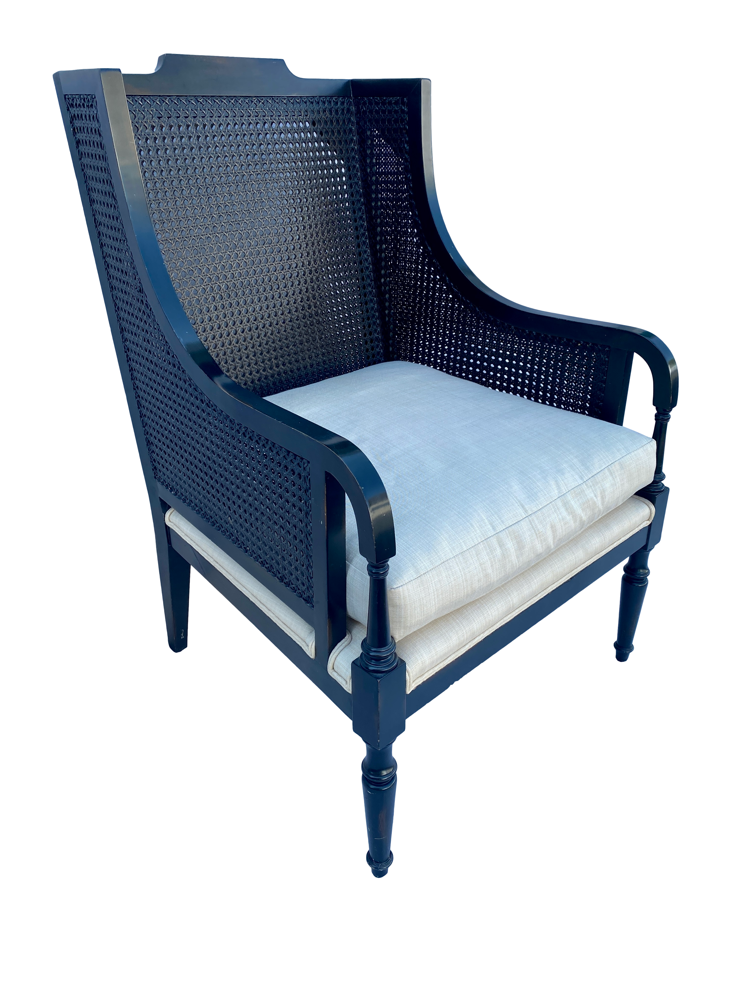 Contemporary Black Caned Wing Chair~P77747339
