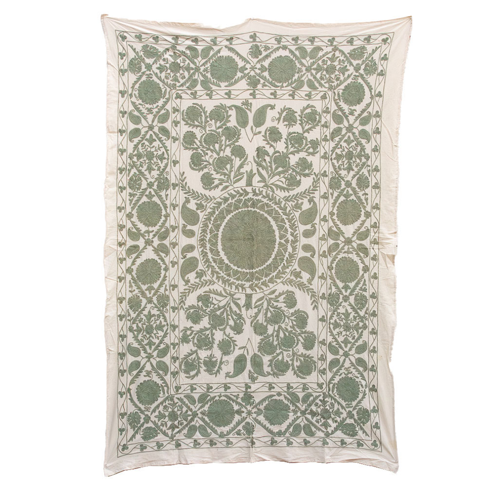 Sage Paisley Hand-Embroidered Suzani Sage Paisley Hand-Embroidered Suzani~P77757151