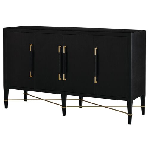Verona Sideboard, Black Lacquered Linen/Champagne~P77596064