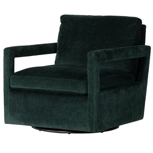 Kayden Velvet Swivel Chair, Worn Emerald