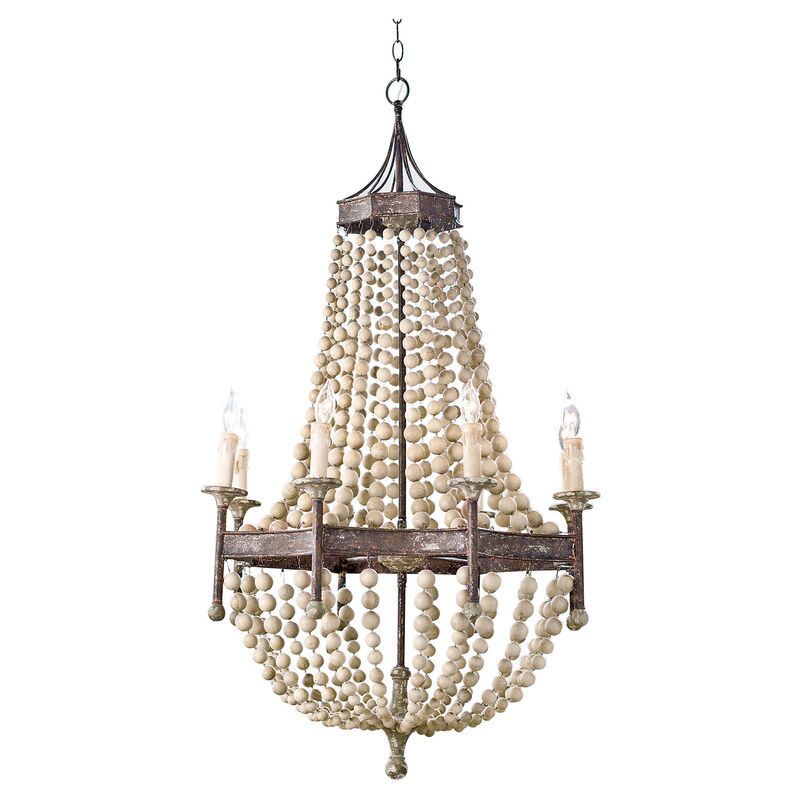 Southern Living Wood Beaded Chandelier, Natural