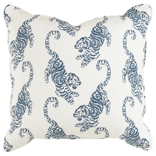 Kenway Tiger Cotton Pillow, Ink/White
