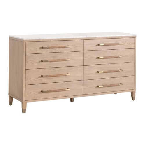 Aspen 8-Drawer Oak/Marble Double Dresser