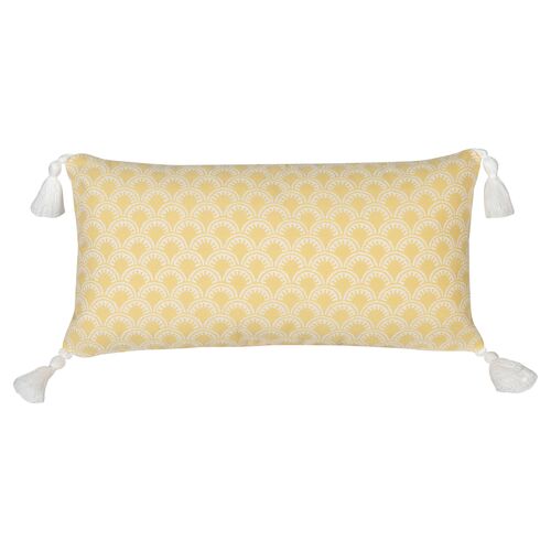 Scallop Tassel Outdoor Lumbar Pillow, Yellow/White~P77650086