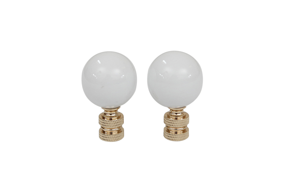 White Porcelain Ball Lamp Finials, Pair~P77646800