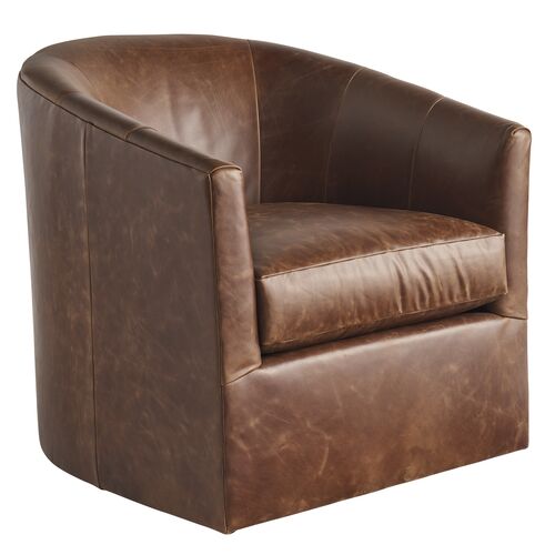 Candice Leather Swivel Chair, Brown