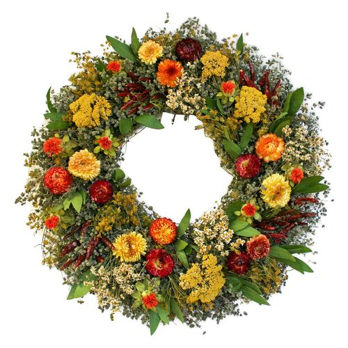 18" Chilis & Safflowers Wreath, Dried~P76579768