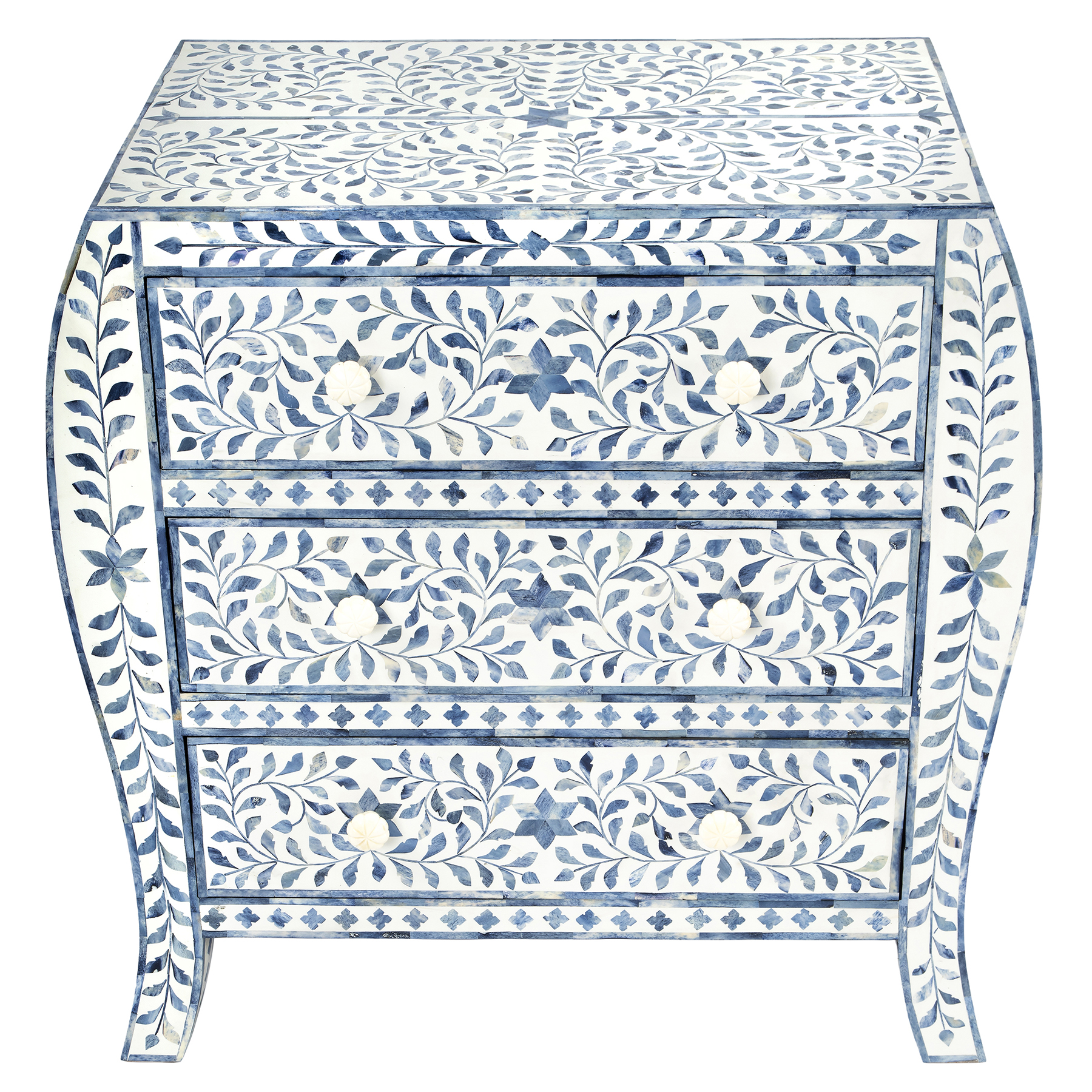 Trubadur Blue and White Bone Inlay 3 Drawer Chest