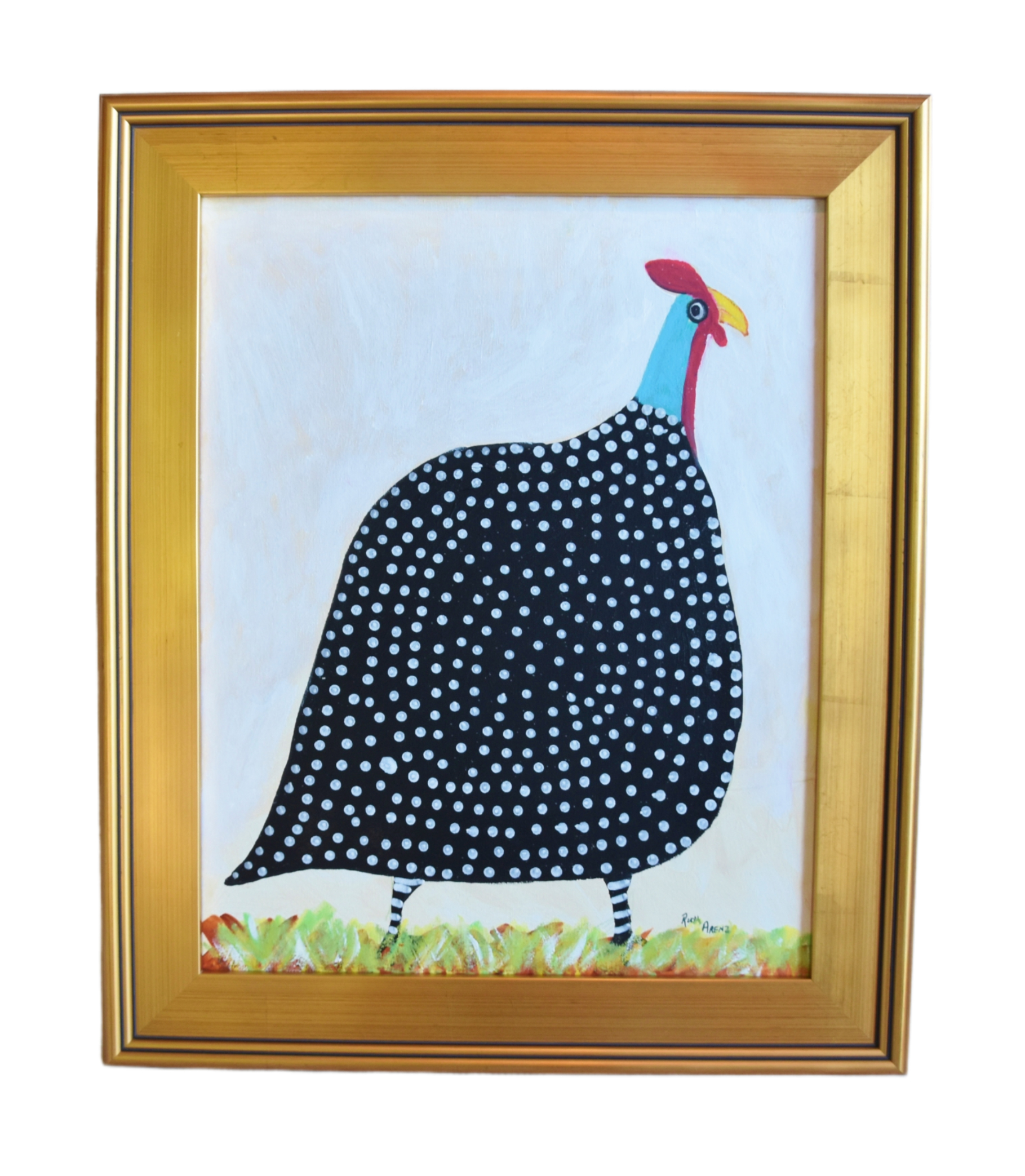 Folk Art Chicken Guinea Hen Oil Painting~P77681712