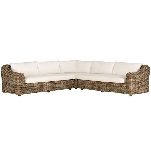 Makara Outdoor 3pc Sectional, Chunky Woven Sand/Ivory