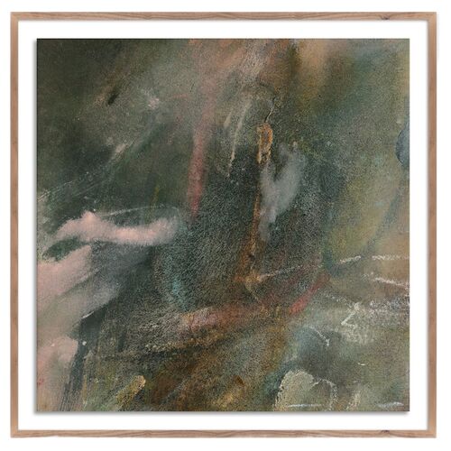 40" x 40" Last Night The Rain Spoke To Me Painting by Allison Rohland, Rustic Walnut Frame 40" x 40" Last Night The Rain Spoke To Me Painting by Allison Rohland, Rustic Walnut Frame