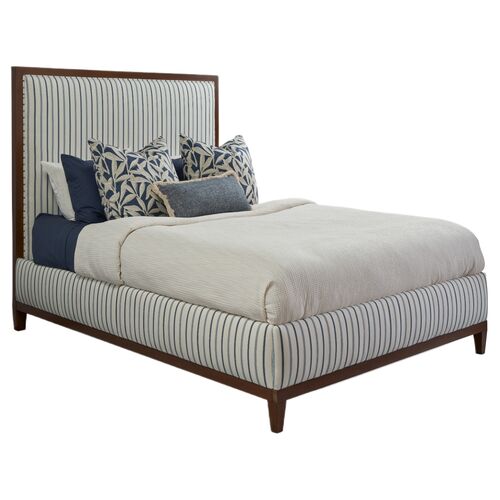 Eastgate Upholstered Bed, Indigo Cotton Stripe