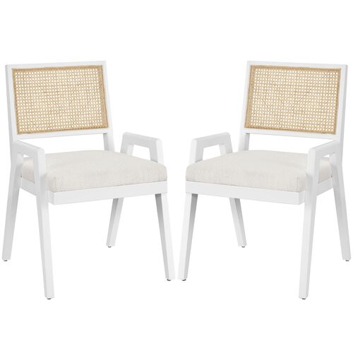 S/2 Avani Arm Chairs, White/Cane