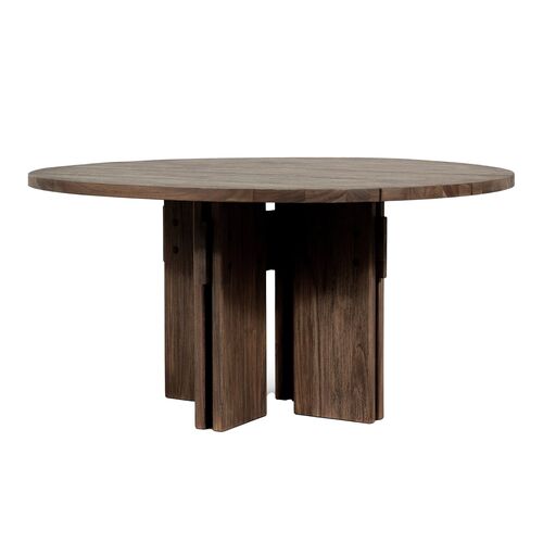 Jorja Outdoor Teak Round Dining Table, Stained Toasted Brown