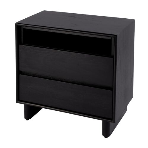 Azarias 24" Wood Panel 2-Drawer Nightstand, Black Azarias 24" Wood Panel 2-Drawer Nightstand, Black