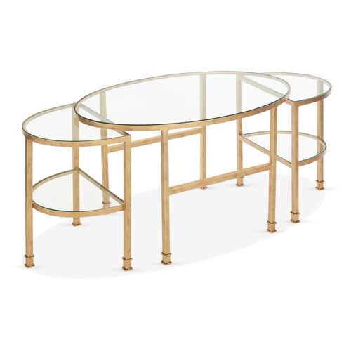 Asst. of 3 Paquet Nesting Coffee Tables, Antiqued Gold~P77503852