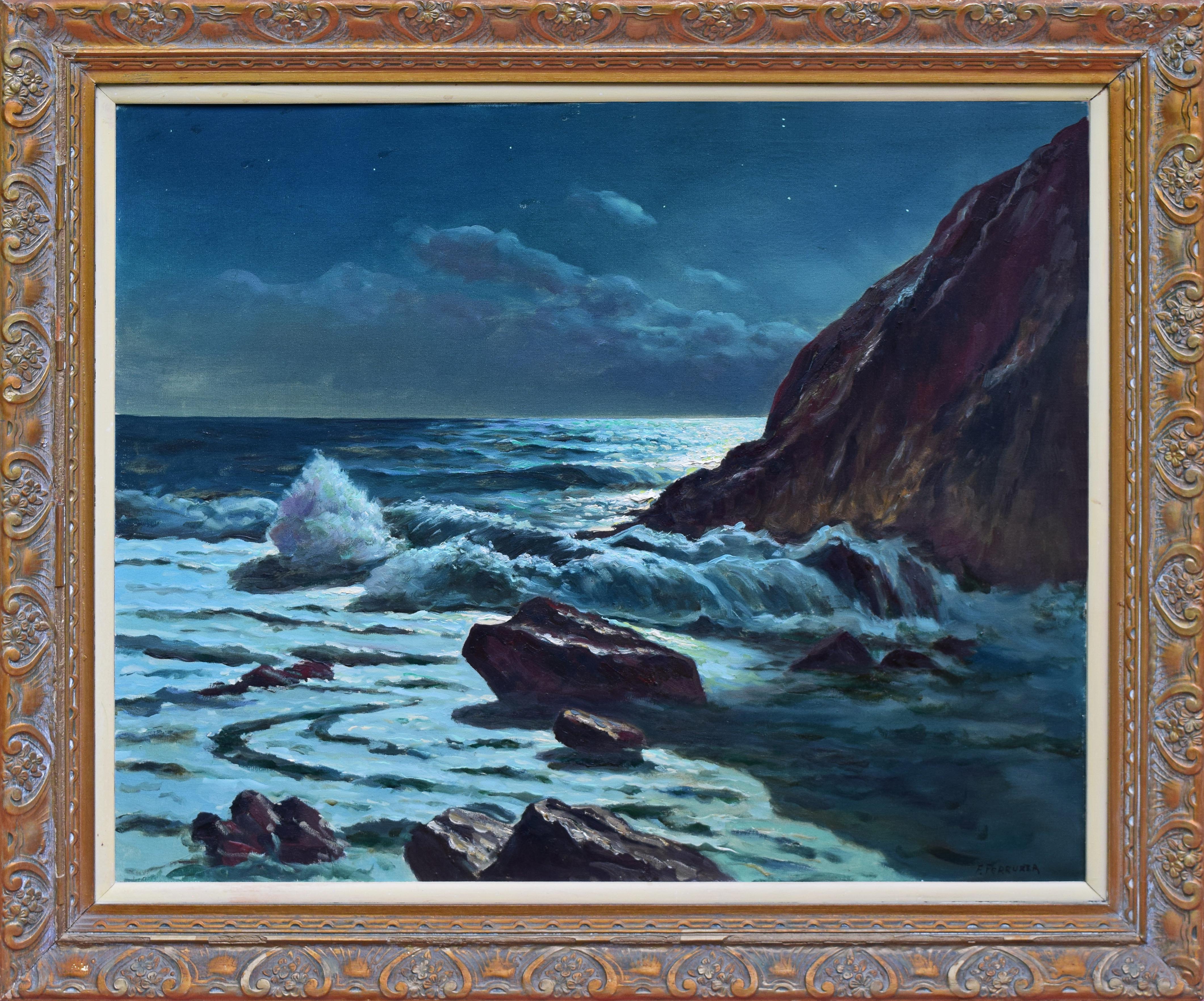 Large Vintage Seascape Nocturne Painting~P77657567