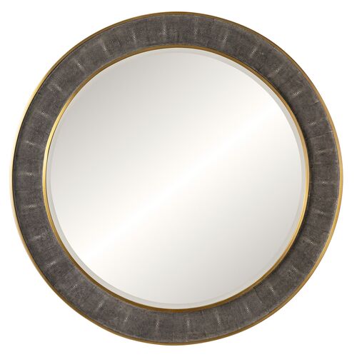 Tula 50" Round Faux Shagreen Wall Mirror, Grey