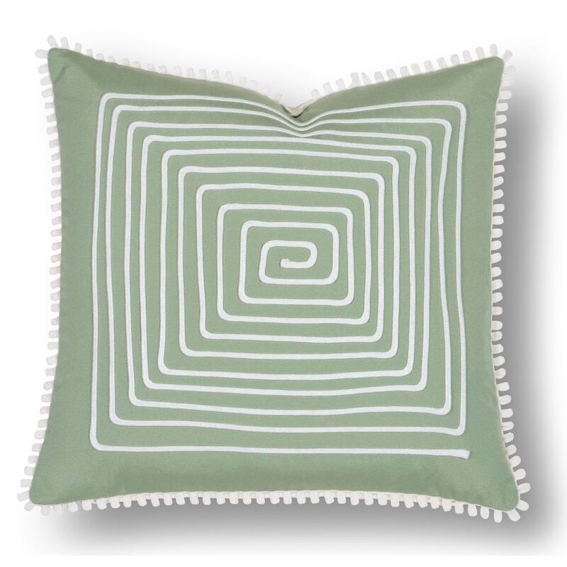 Jen 18x18 Outdoor Pillow, Green/White
