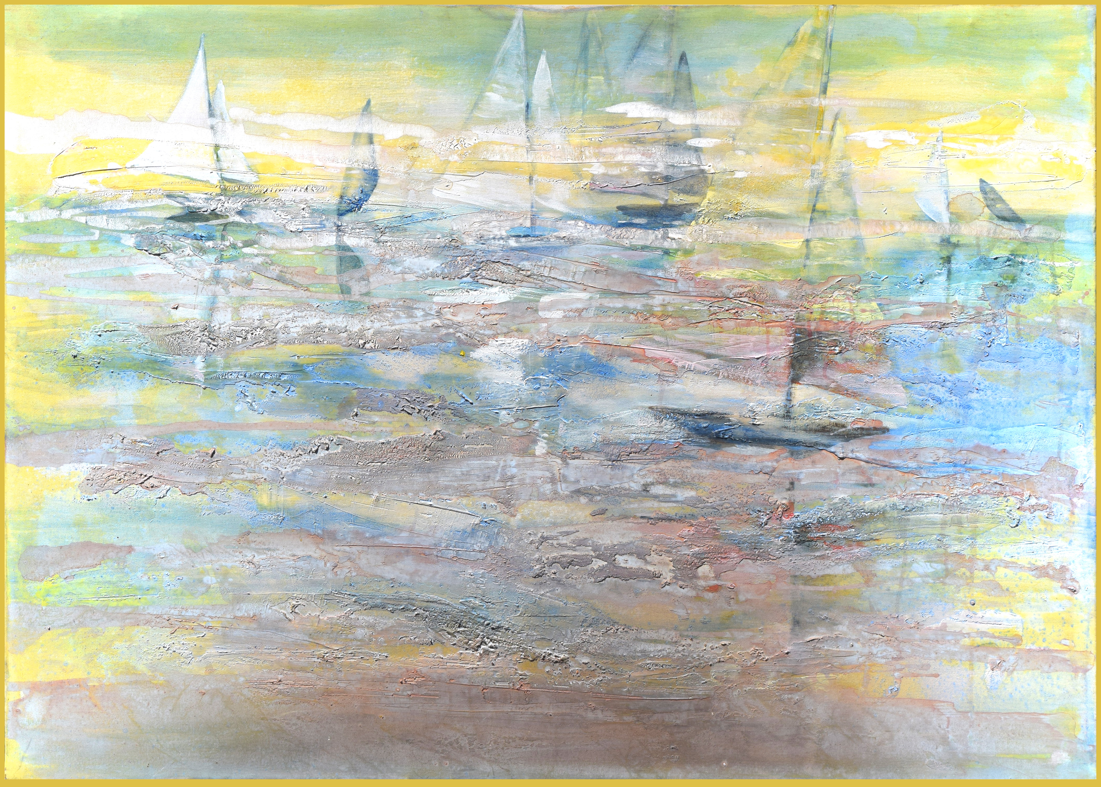 Large Abstract Seascape w/ Sailboats~P77620613