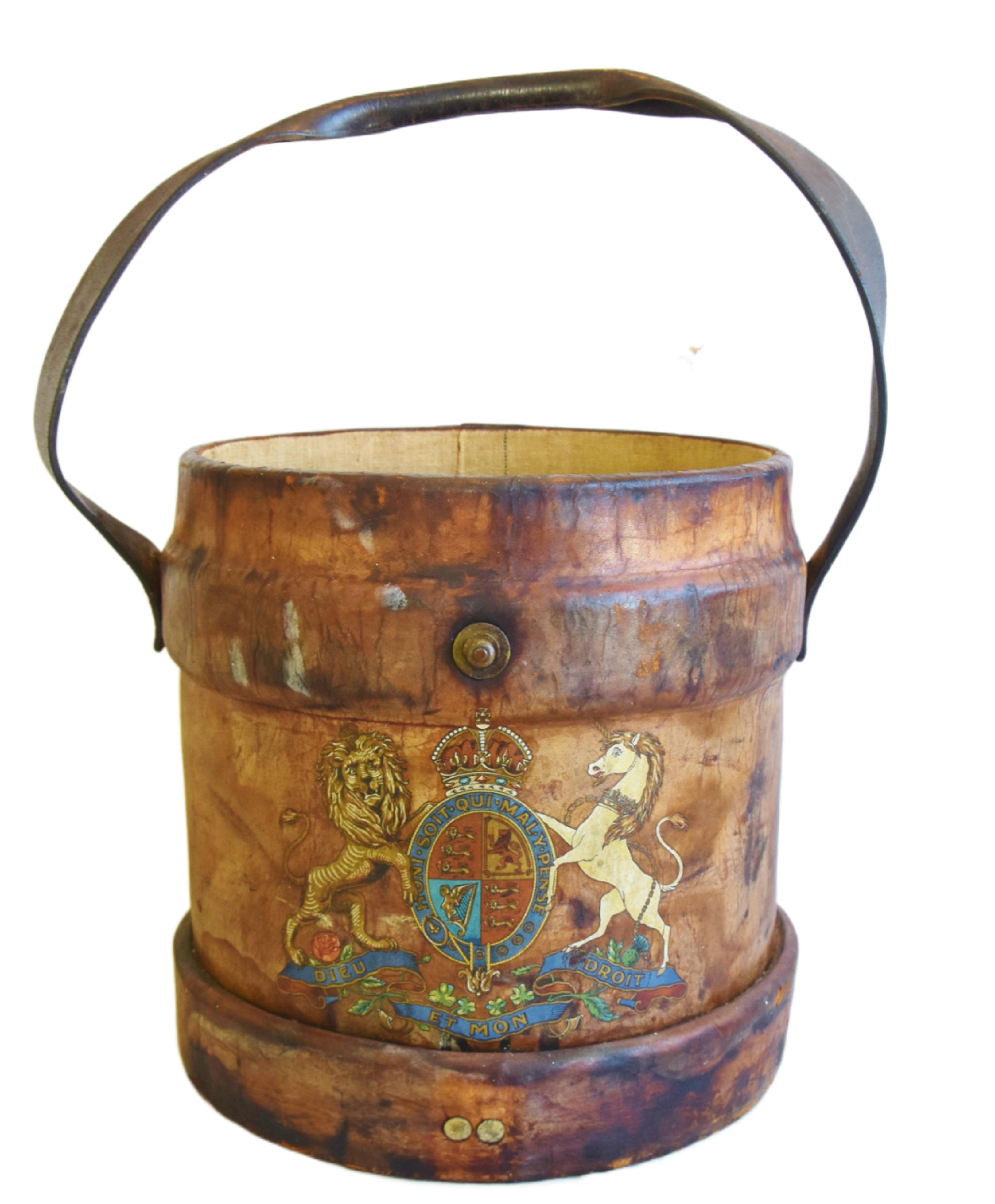 English Leather Bucket w/ Coat Of Arms~P77669353