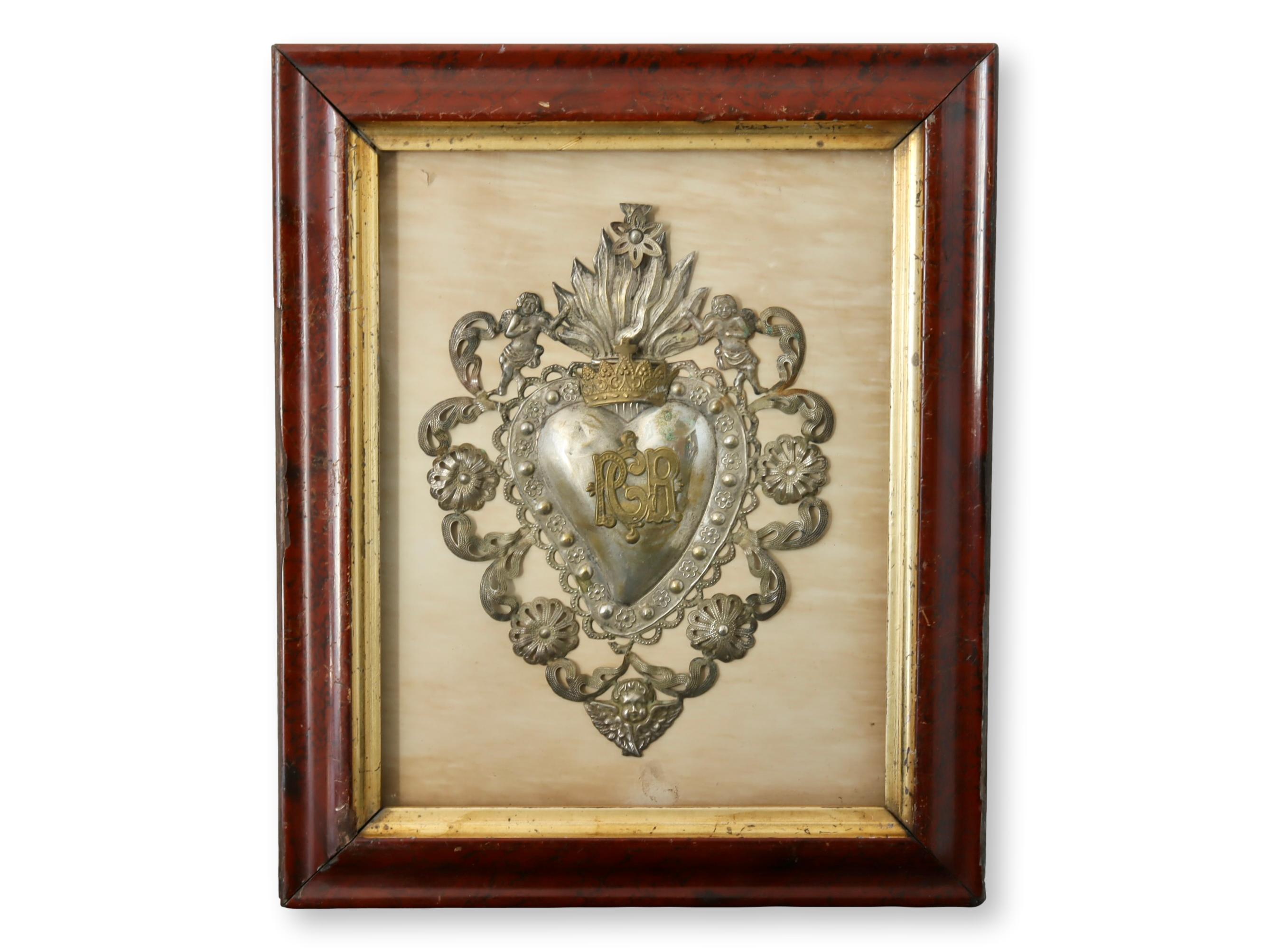 Antique French Framed Ex Voto Heart~P77673672