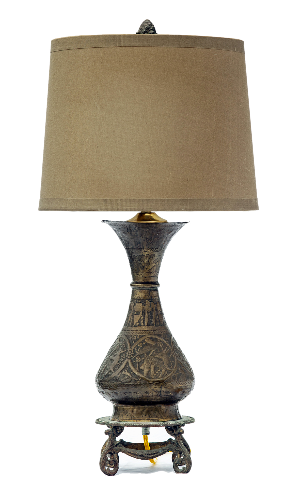Brass Table Lamp Curved Leg Pedestal~P77674032