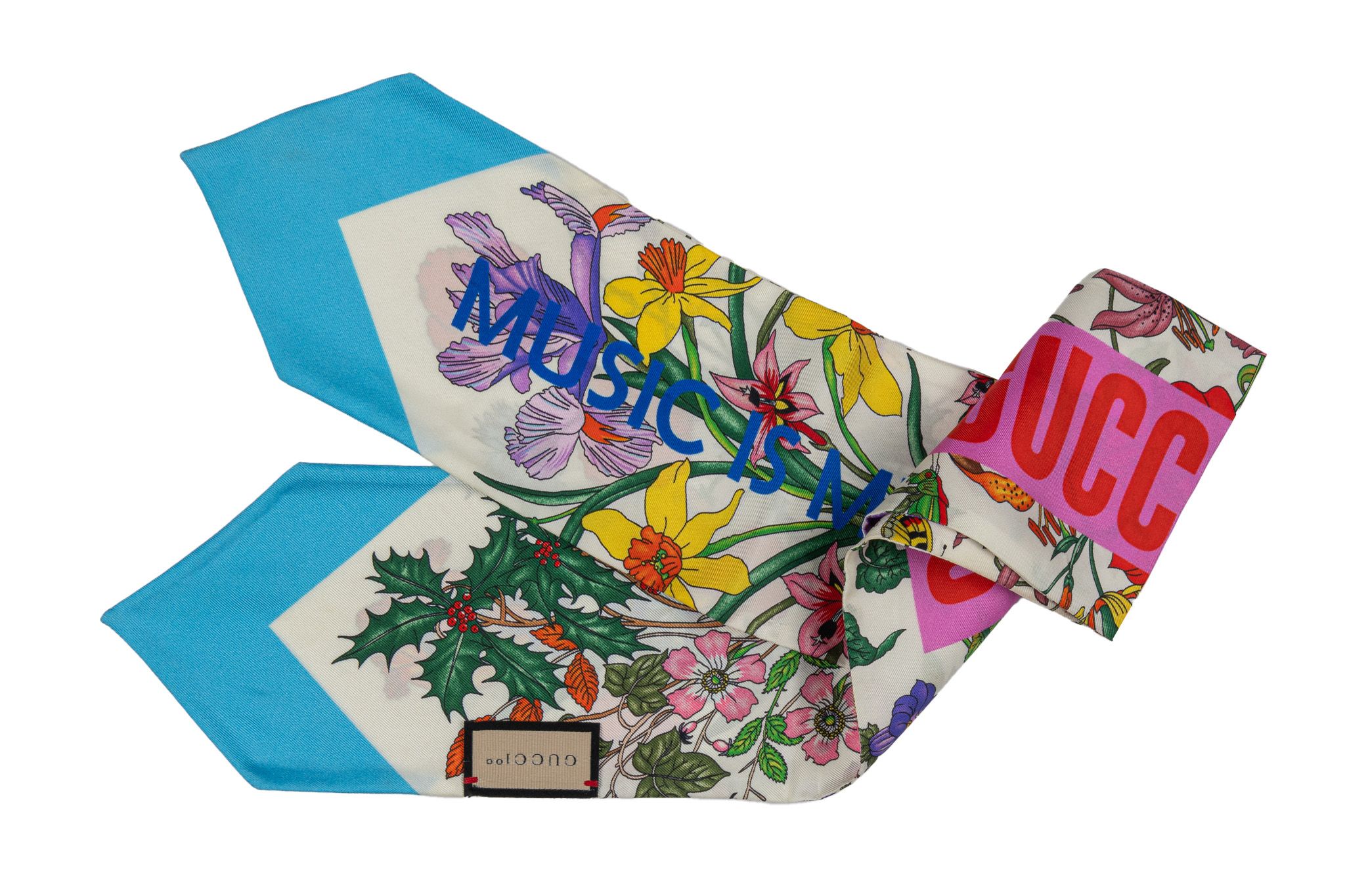 Gucci x Music Silk Turquoise Ascot New~P77679386