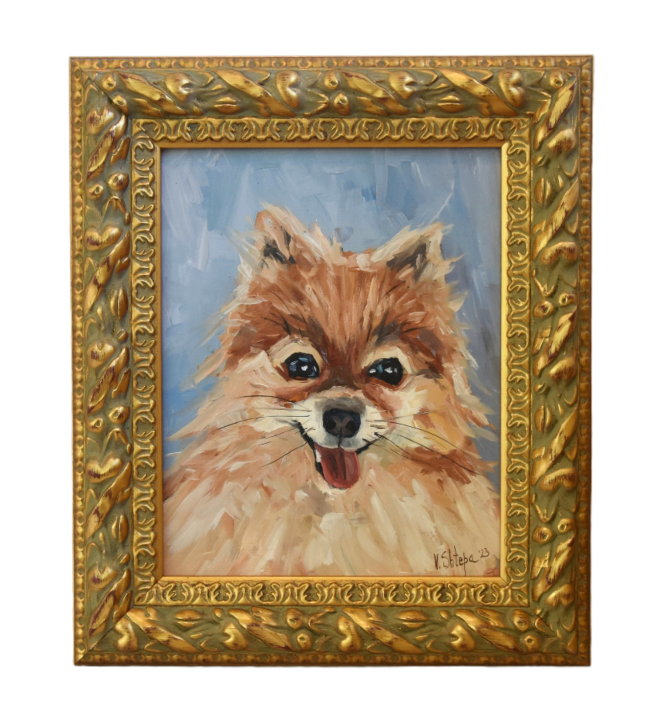 Pomeranian Dog Portrait Oil Painting~P77692856