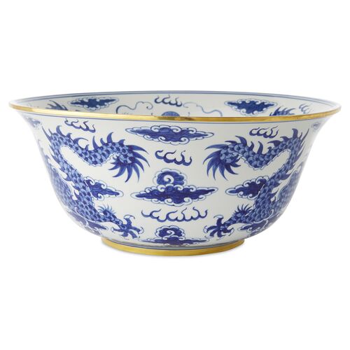 15" Dragon Bowl, Blue/White~P76947115