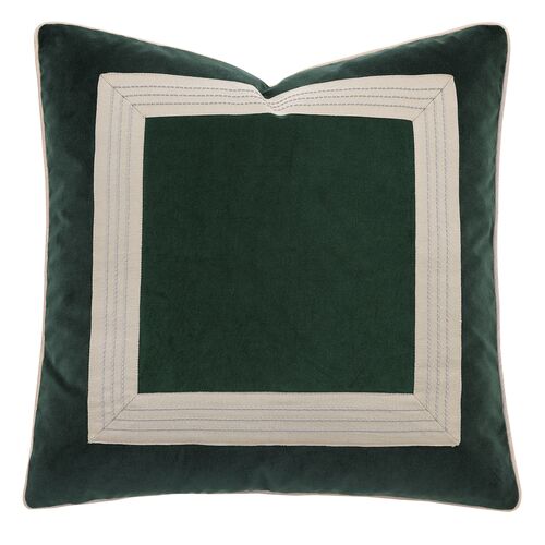 Edyn Mitered Border Velvet Pillow, Emerald