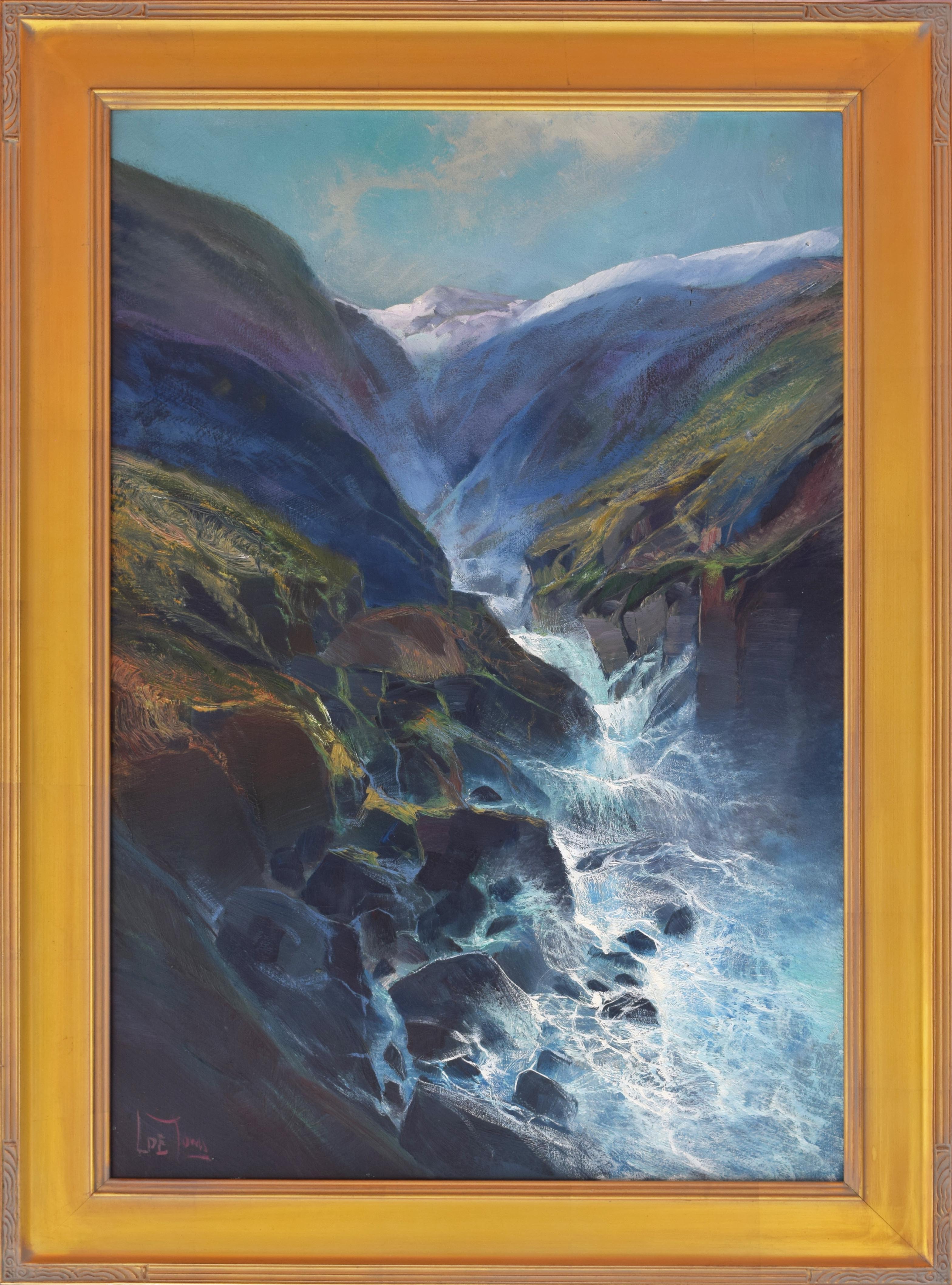 Vintage Waterfall Landscape Painting~P77657569