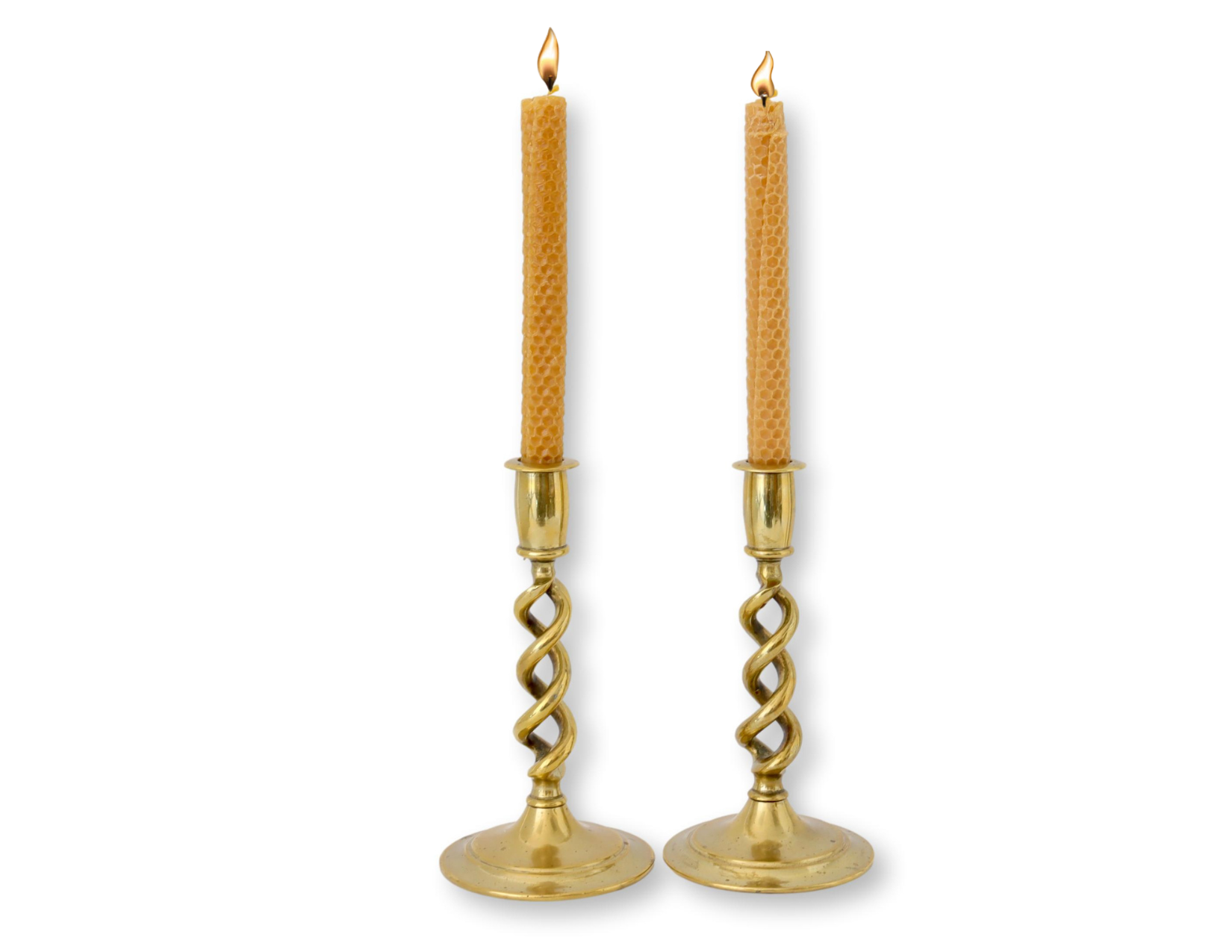 English Brass Short Twist Candlesticks~P77673205