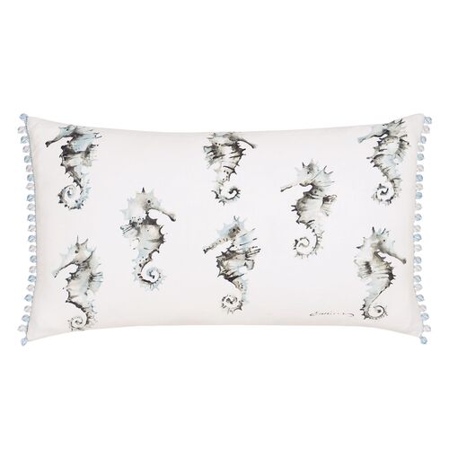 Isla Handpainted Seahorses Lumbar Pillow, White