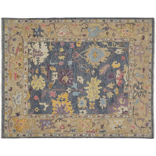 Larissa Hand-Knotted Botanical Rug, Blue/Beige