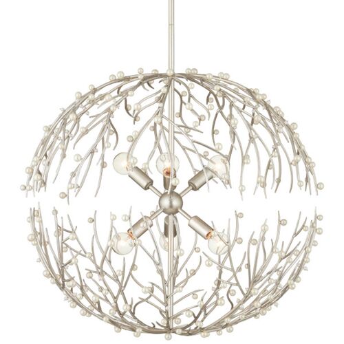 Shinju Pearl Orb Branch Chandelier, Contemporary Silver Leaf