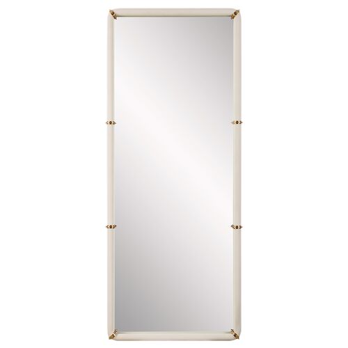 Ophelia Faux Shagreen Leather Wrap Wall Mirror, White/Gold