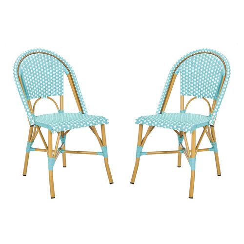 S/2 Odeon Stackable Side Chairs, Teal/White~P77519941