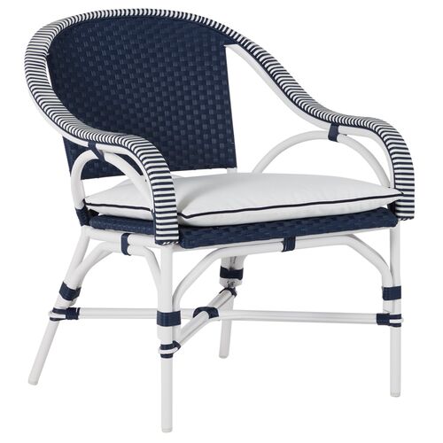 Savoy Outdoor Lounge Chair, Navy/White~P77619734