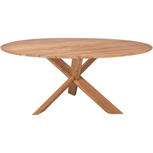 Round Outdoor Teak Dining Table, Natural