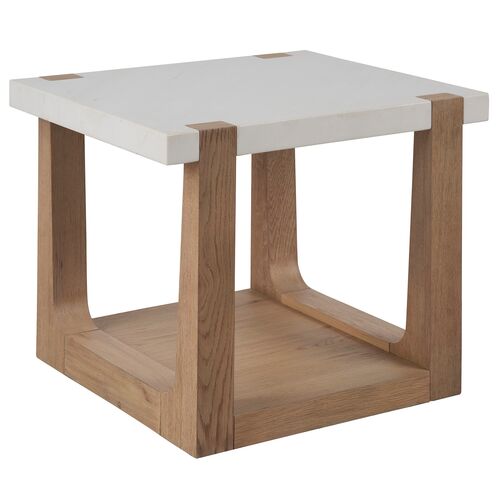 Rosa End Table, Natural Oak/White Quartz