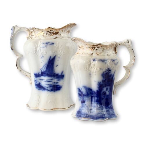 English Flow Blue Nautical Jugs, s/2~P77702108