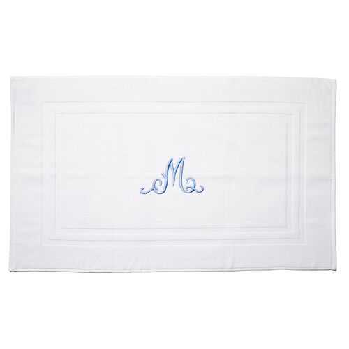 Script Monogram Bath Mat, White/Blue Script Monogram Bath Mat, White/Blue~P77312998
