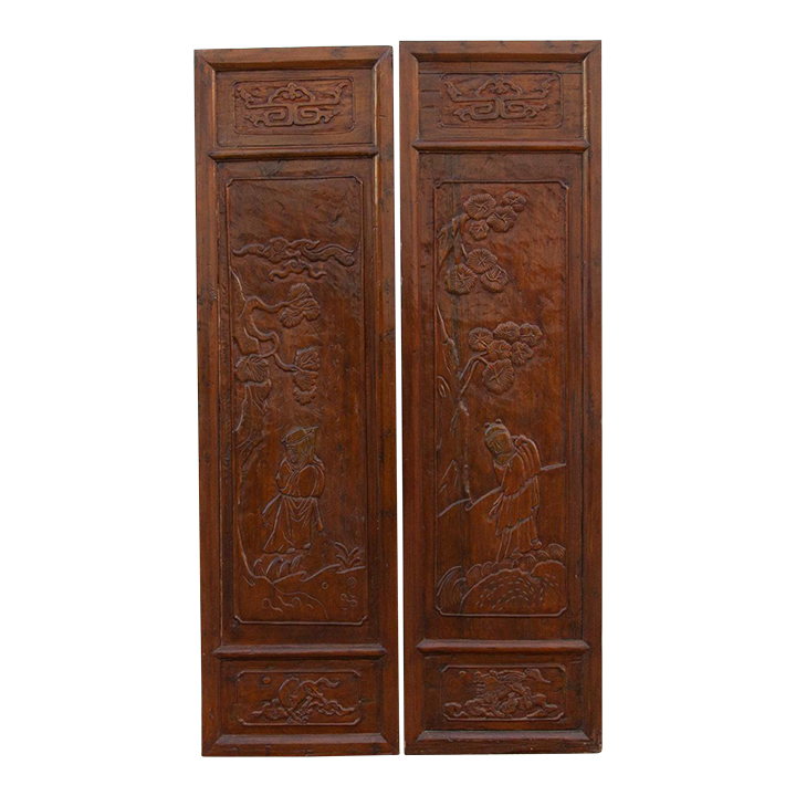 Set of 2 Carved Tang Dynasty Style Panel~P77687333