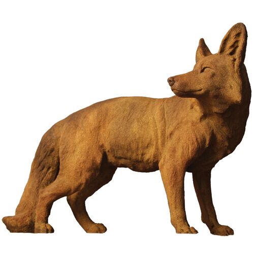 20" Steady Fox Outdoor Statue, Sandstone