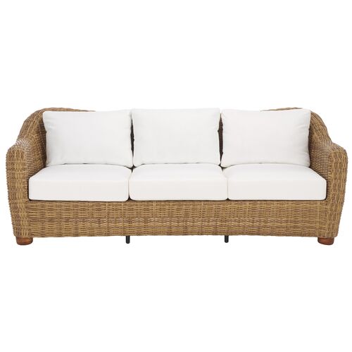 Renata Outdoor Wicker Patio Sofa, Natural/White