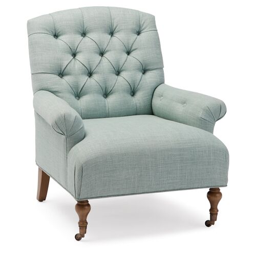 Harrison Tufted Accent Chair, Mint Linen~P77543511